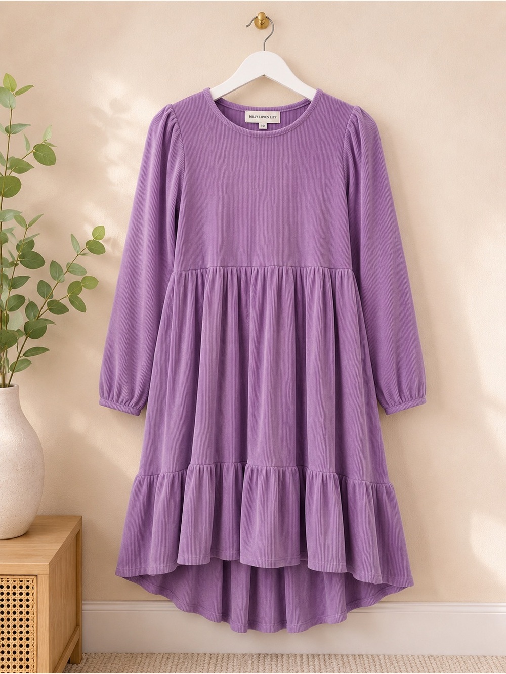 Girls' Lavender Long-Sleeve Tiered Dress by Wildflower Lane